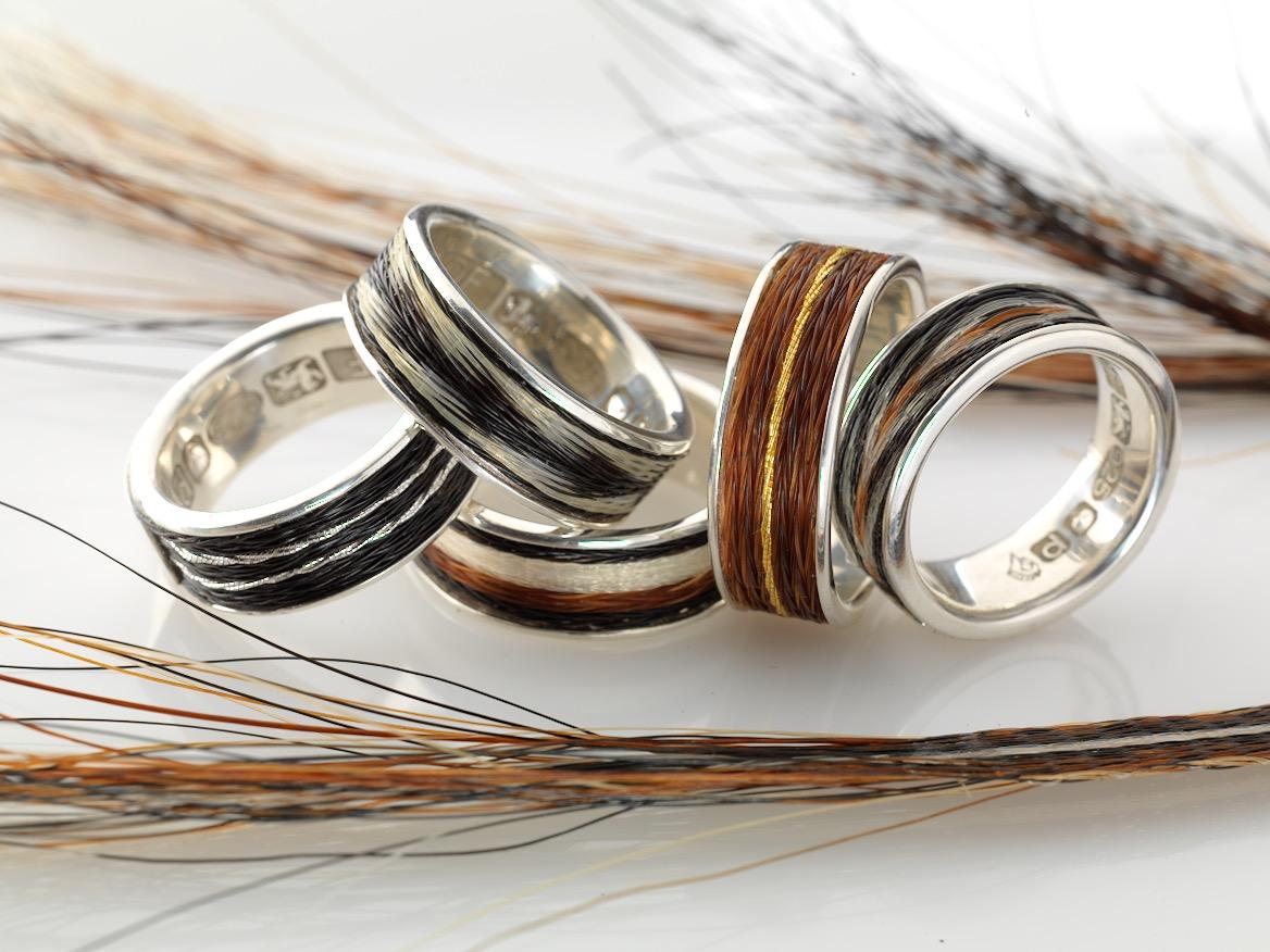 Inlaid woven horse hair rings

