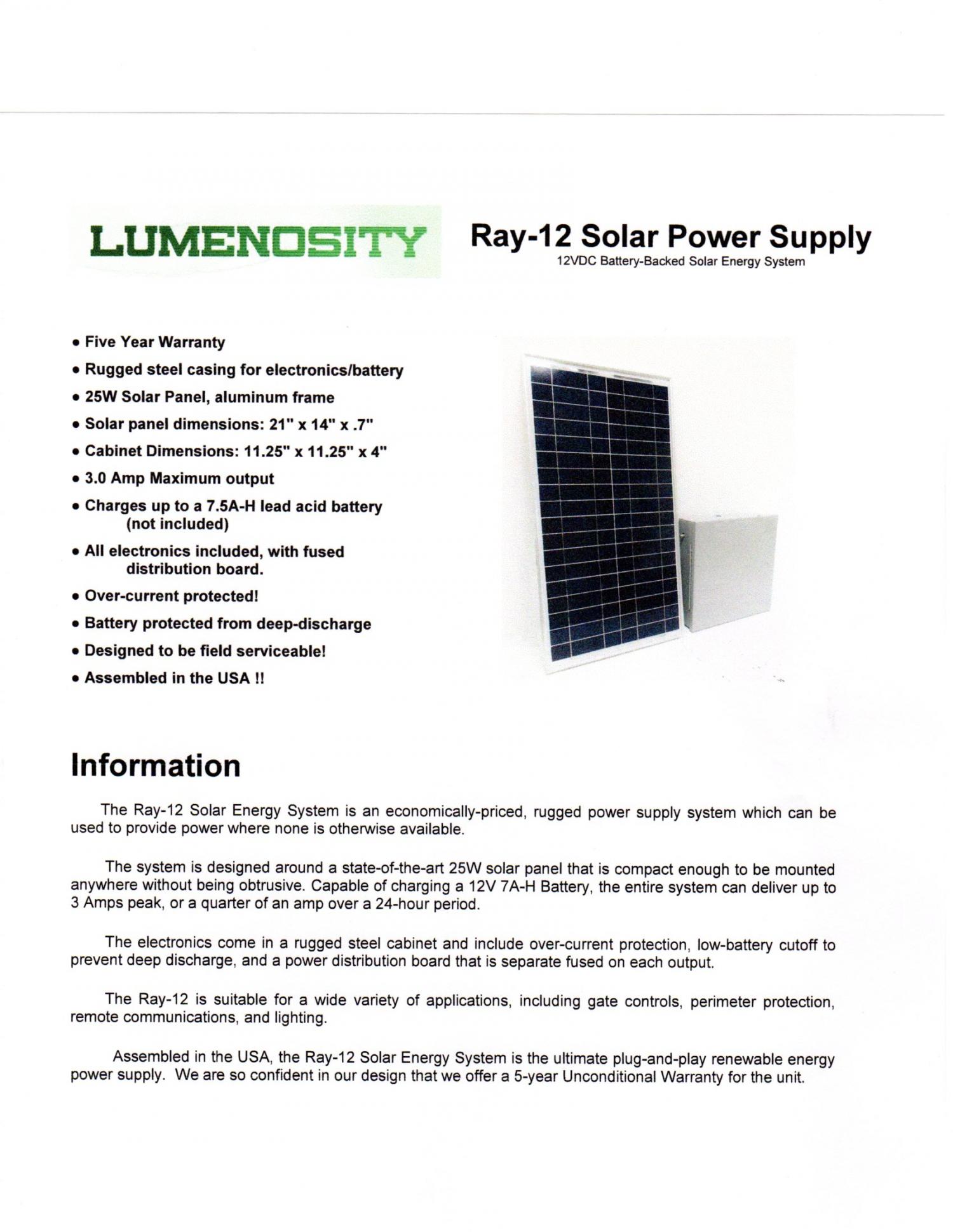 Ray-12 Solar Power Supply