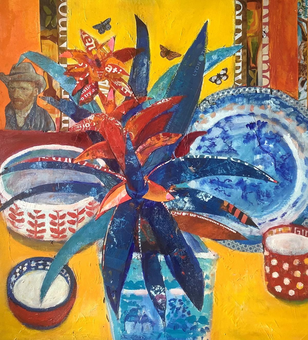Vincent, butterflies and plant in a blue pot