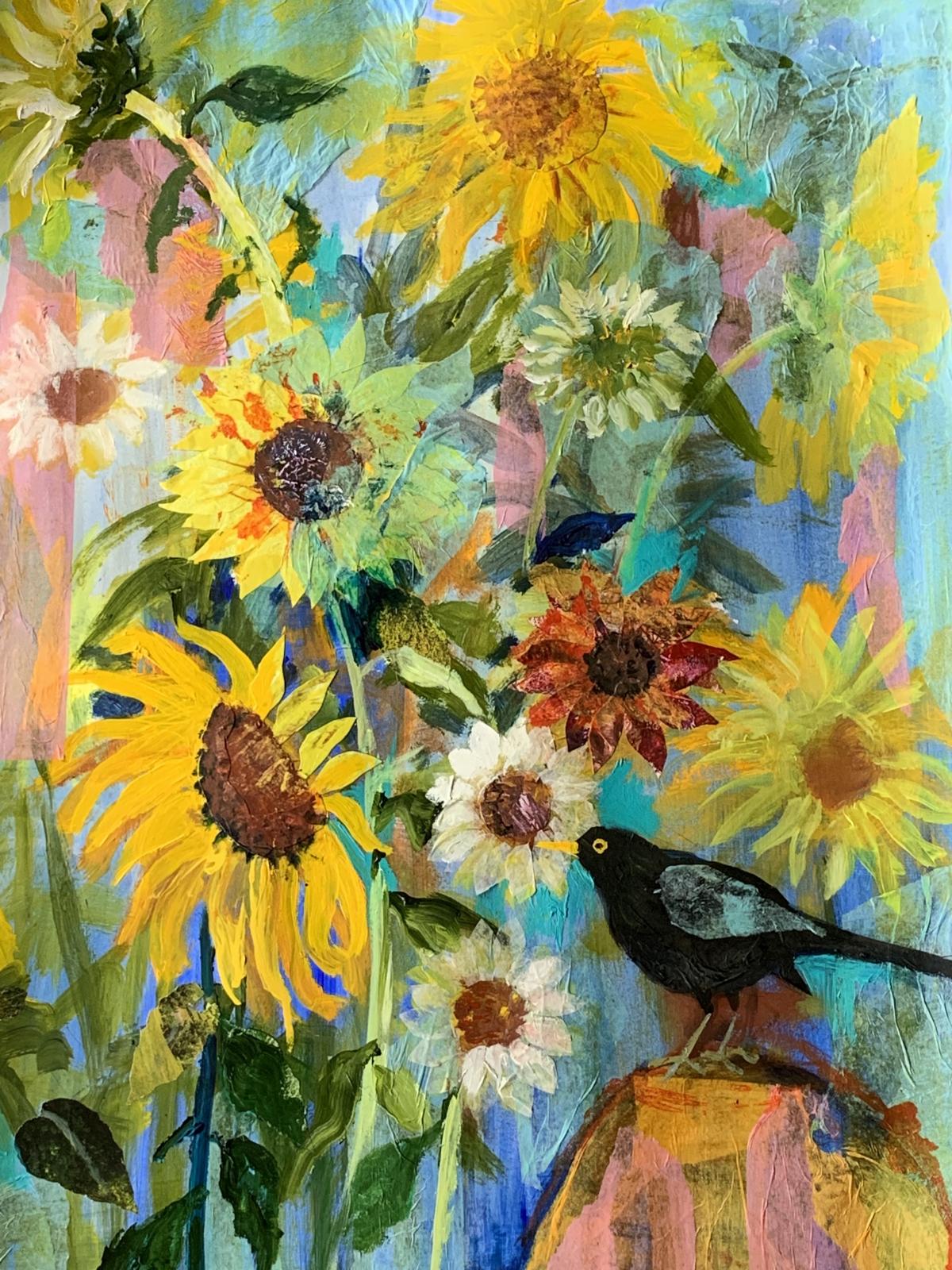 Blackbird and Sunflowers
